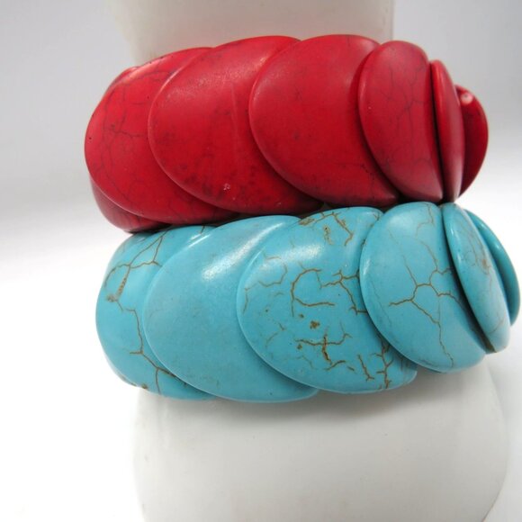Paparazzi Nomadic Nature Stone Bracelets Chunky Red Blue Stone Stretch‎ - Picture 6 of 9